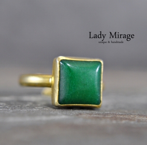 925 Sterling Silber Ring mit geometrischem Jade - Verstellbar -  Grün - Quadratisch